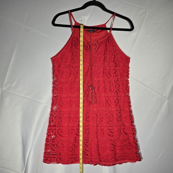 Small Lily Rose Red Lace Dress Mini Spaghetti Strap Lace Overlay Fringe Tassles - Picture 5 of 8